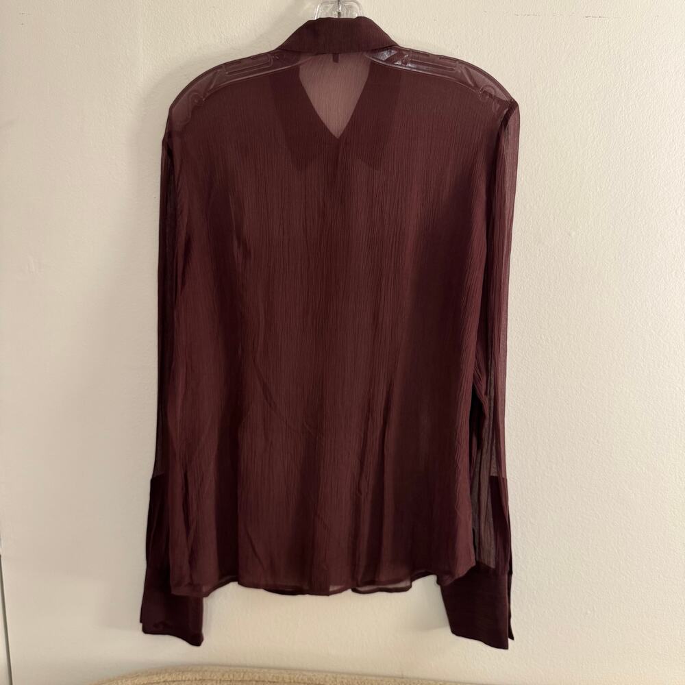 Rag & Bone Sheer Burgundy Button Down Blouse Shirt Size 12 Long Sleeve Minimal - Picture 4 of 4